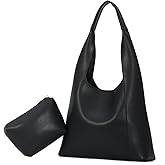 Fecialy Slouchy Hobo Bags for Women Leather Shoulder Handbag 2pcs Soft Tote Bag Vegan Purses Large Work Bag
