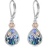 AOBOCO Christmas Gifts Butterfly/Dragonfly/Bee/Ladybug Earrings for Women 925 Sterling Silver Rose Lotus Tulip Flower Filigree Dangle Teardrop Moonstone Larimar Turquoise Abalone Shell Black Onyx Leverback Earrings Jewelry Birthday for Mom Friends Wife
