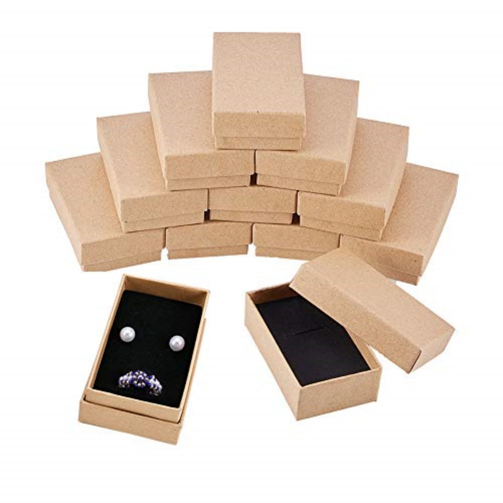 BENECREAT 24 Pack Necklace Ring Box, 8x5x3cm Christmas Cardboard Jewelry Boxes with Lids Kraft Brown Rectangle Cardboard Small Gift Box for Wedding Party Birthdays Christmas