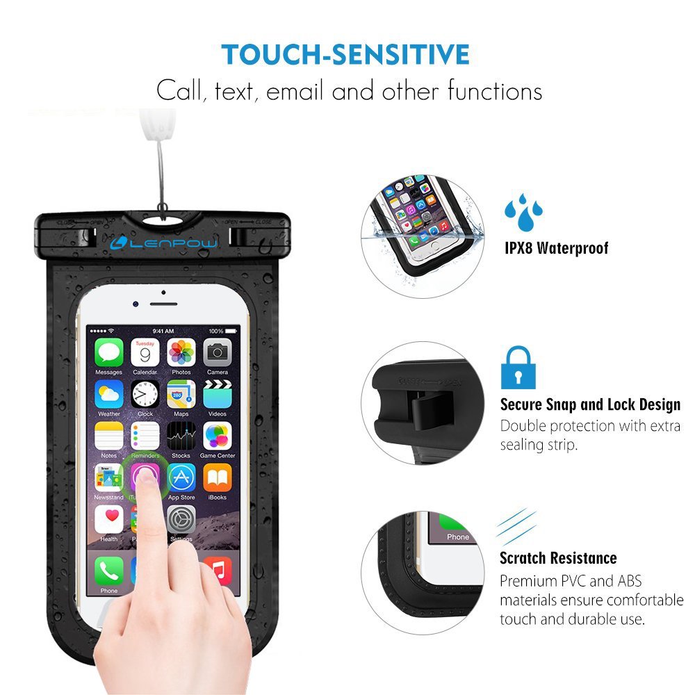 LENPOW Universal Waterproof Case, IPX8 water proof phone Pouch Underwater Cellphone Dry Bag With Neck Strap for iPhone X 8 7 6 6s Plus 5s Samsung Galaxy S9 S8 Edge Note Google Pixel LG HTC Sony MOTO