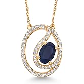 Gem Stone King 10K Yellow Gold 6X4MM Oval Gemstone Birthstone and White Lab Grown Diamond Pendant Necklace | With 18 Inch Chain | Gold Necklace for Women