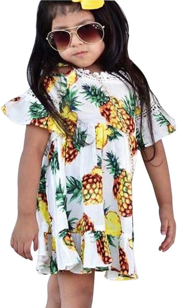 Amazon Com Meisiqw Girl S Floral Short Sleeve Skirts Kids One Piece Dresses School Party Casual 2 5 Years Old Clothing