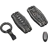 Heavy Duty Key Fob Cover for Nissan Altima Armada Maxima Murano Pathfinder Rogue Titan Armada Altima Versa Sentra Zinc Alloy Keyless Entry Key Fob Case Protector with Keychain (Black)