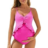 Summer Mae Maternity Swimsuit One Piece Ruffle Cutout Pregnancy Bathing Suit Lace Up Swimwear
