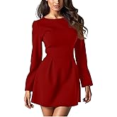GOBLES Women's Elegant Fall Long Sleeve Boat Neck High Waist A-line Cocktail Dress
