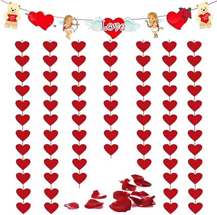 Amazon Com Valentine S Day Decor 72 Red Hearts Felt Garland