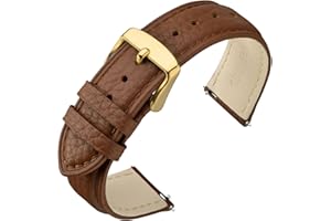 ANNEFIT Watch Band 16mm, Quick Release Textured Padded Leather Straps with Gold Buckle for Men and Women (Brown)