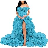 Off Shoulder Maternity Dresses Long Robe for Photoshoot Tulle Puffy Ruffles Pregnancy Gown for Baby Shower