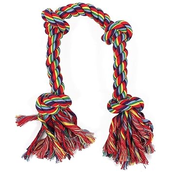 Pets Empire 4 Knots Cotton Dog Rope Tug Toys for Aggressive Chewers Heavy Duty Gaint Pull Braided Woven Rope Toy for Large Dogs (Color May Vary)