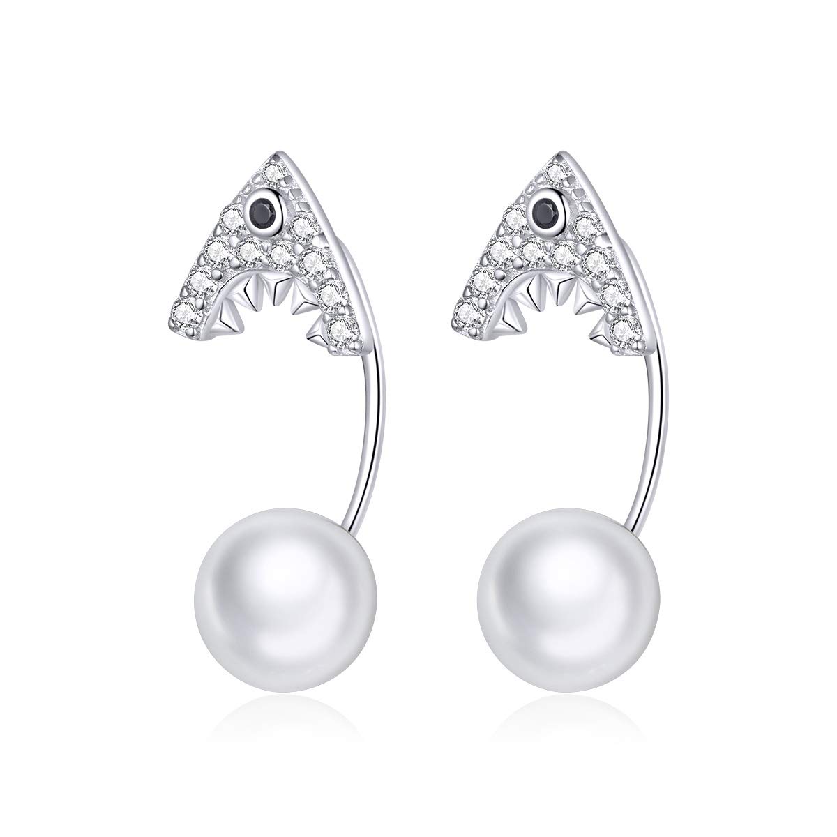 Silver Shark Pearl Earrings for Women Sterling Silver 925 Shark Animal Dangle Earing Female Fashion Jewellery Brincos