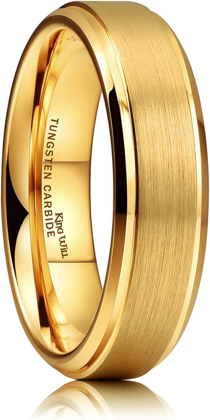 King Will Glory 6mm 8mm Tungsten Carbide Ring 14K Gold Matte Brushed