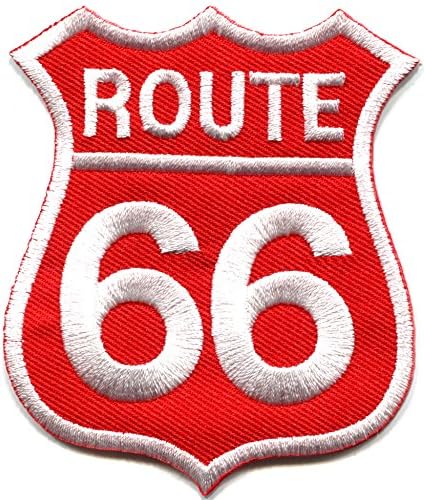 Route 66 white on red retro highway muscle cars 60s americana USA embroidered applique iron-on patch new