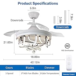 DLLT 40W Ceiling Fan with LED Lights, 42 Inch