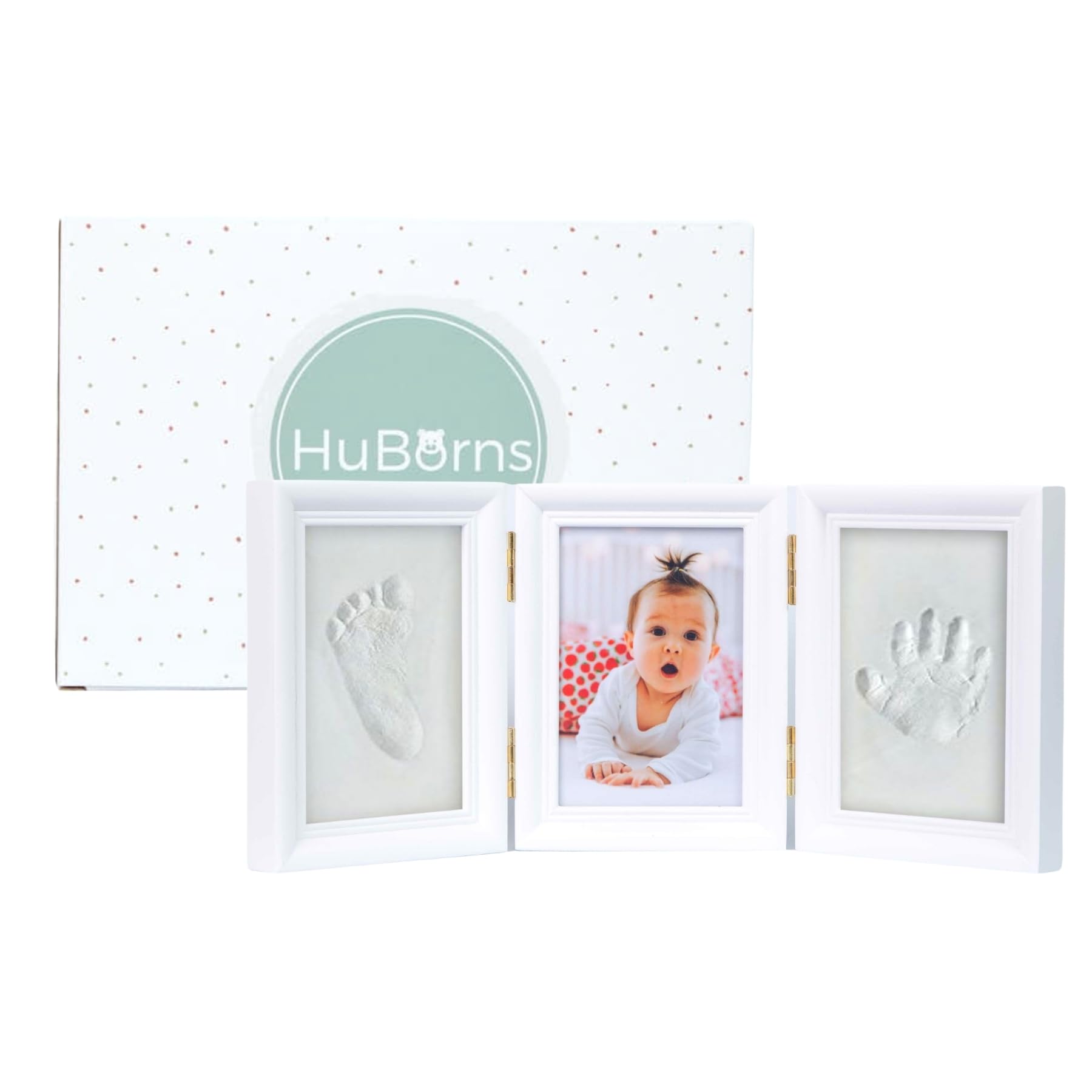 HuBorns - Baby Hand and Footprint Kit - New Born Gifts & Keepsakes - Non-Cracking Clay Baby Footprint Kit & Handprint Kit - New Baby Essentials & Baby Accessories - New Mum Gifts (Rectangular white)
