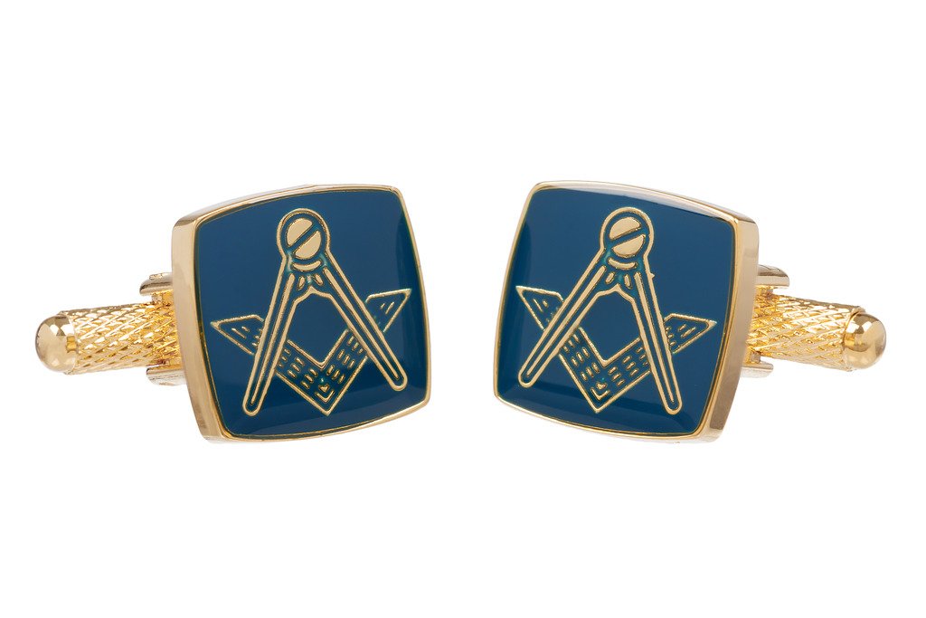 Freemason Masonic Blue Square & Compass Cufflinks Gold Colour In Presented in Onyx Art London Cufflink Gift Box