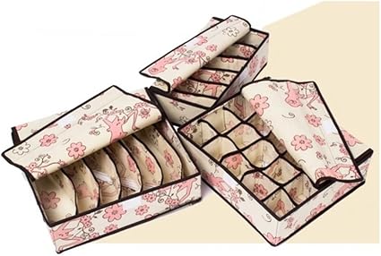 Amazon 下着 小分け 収納 整理 ケース ボックス 3個 セット クローゼット ファブリック アンダーウエア 花柄 女性柄 収納ケース ボックス オンライン通販