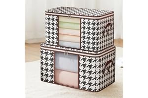 2pcs/set Large Capacity Houndstooth Storage Bag - Moisture-Resistant Non-Woven Fabric with Secure Closure, Black&White