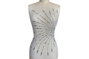 SUCCI SHAN 25x47cm Sumptuous Sew on Yellow AB Sequin Rhinestones Fine Appliques Designs Patches Sewing for DIY Costume Dress (Silver)