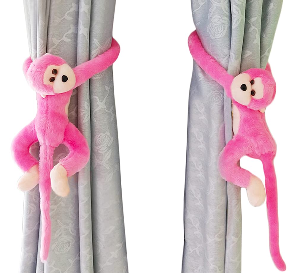 1 Pair Cutest Monkey Curtain Tiebacks Set Soft Plush Animal Curtain Holdback Clips Hooks Bedroom Decorative Window Curtain Tie Backs Jungle Bedroom Accessories Home Decor