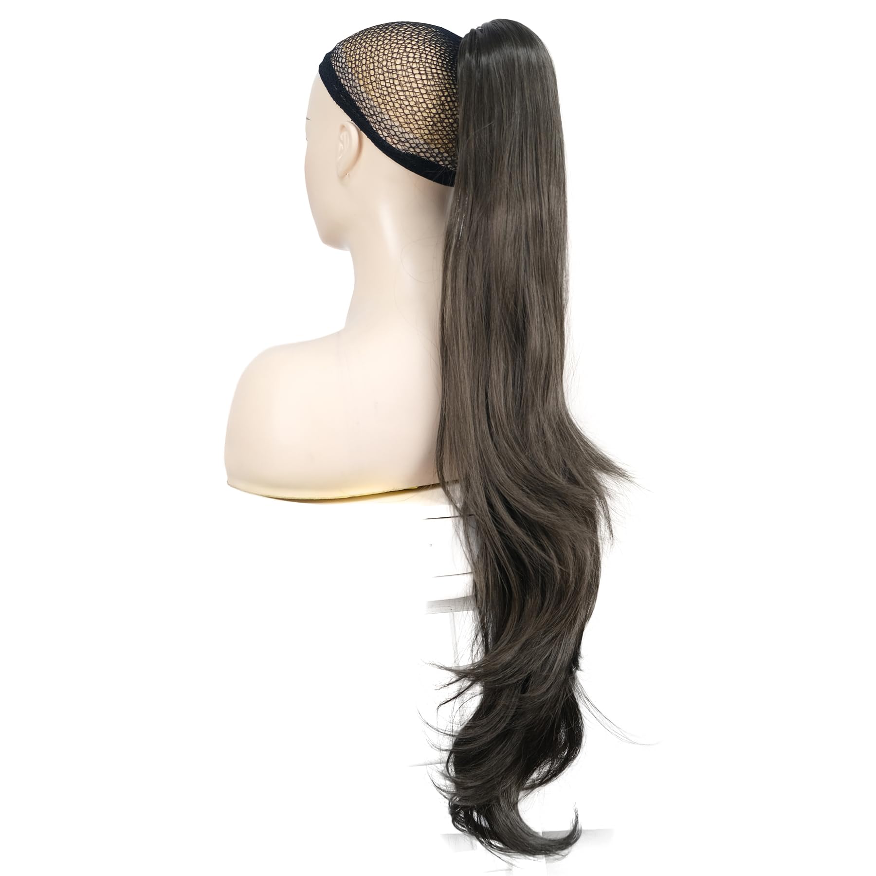 Lydell 24" Long Straight Wavy Ponytail Hairpiece Styled Clip In Claw Synthetic Hair Extension with a jaw/claw clip 8 Light Chestnut Brown
