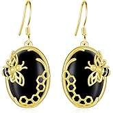 Bee Earrings 925 Sterling Silver Black Onyx Bee Dangle Earrings Bee Jewelry Gifts for Women