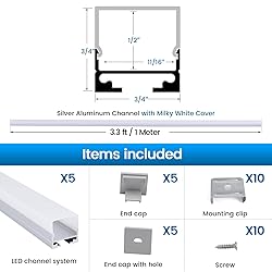Muzata 5Pack 3.3ft/1M LED Channel with Spotless