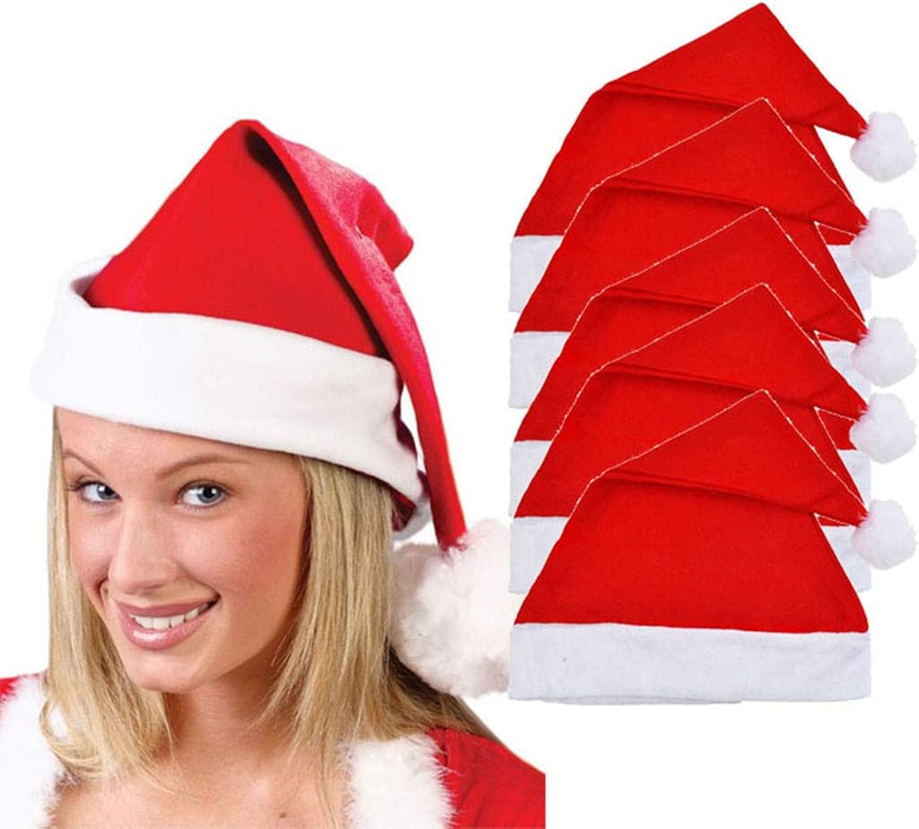 5 Pieces Adult Unisex Adult Xmas Red Cap Santa Novelty Hat
