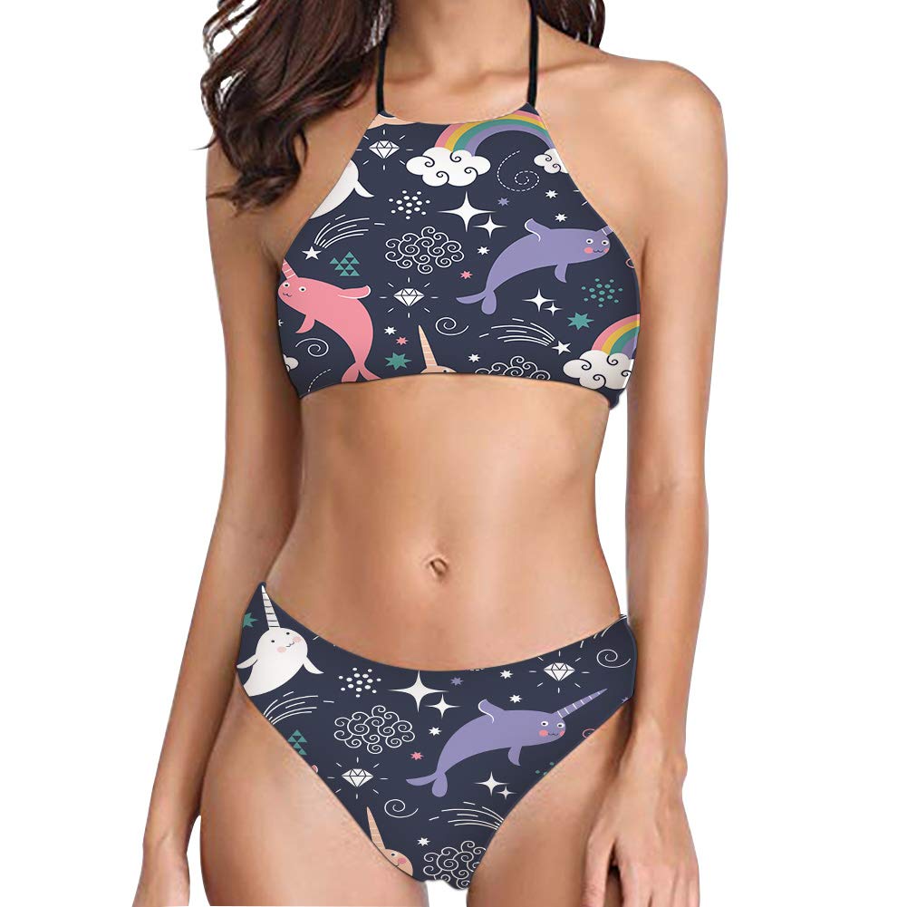 Foruidea Shark Two Piece Swimsuit Summer Beach Hot Sexy Bikini Set High Neck Bandage Bathing Suits Beachwear for Women