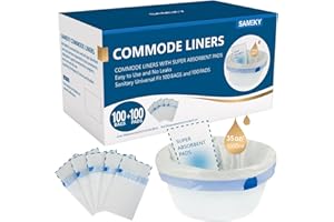 SAMEKY Commode Liners with Absorbent Pads | 100Bags+100Pads for Bedside Toilet Chair Bucket | Universal Fit | Bedside Commode