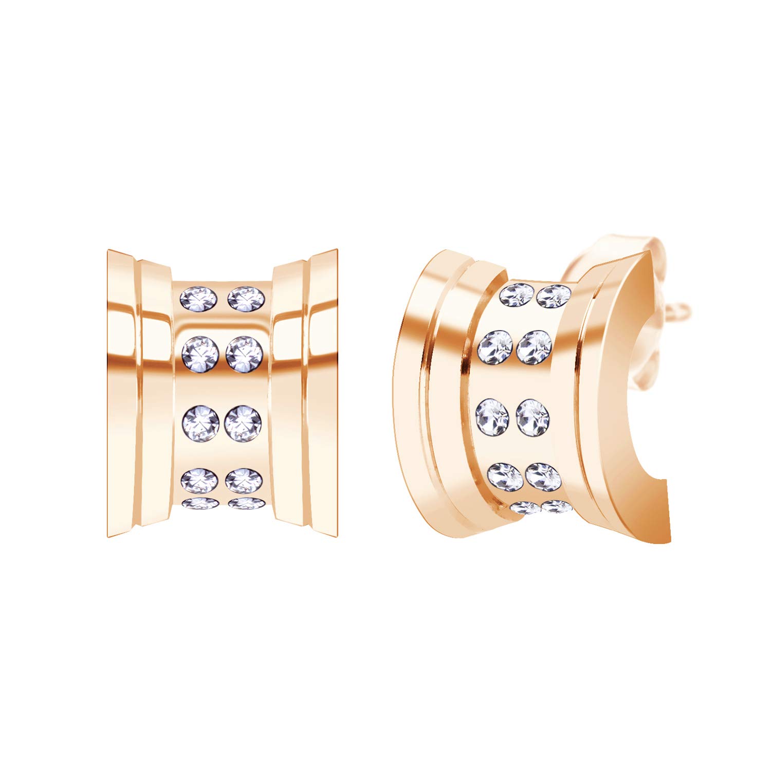 555Jewelry Stainless Steel Thick C Shaped Huggie Cubic Zirconia Earrings for Women, Hoops Earrings for Women, Hypoallergenic Chunky Hoop Earrings, Open Hoop Earrings for Women, Rose Gold