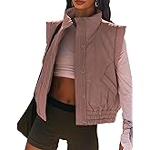 EGOCKAL Women's Lightweight Puffer Vest Button Down Crop Quilted Vest Coat Stand Collar Sleeveless Padded Gilet With Pockets