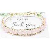 PSEEHEE Handmade Genuine Rose Quartz Beads 14k Gold Filled Wire Wrapped Bracelet, Birthstone Chakra Healing Gemstone Crystal Adjustable Bangle Cuff Jewelry Gift for Women