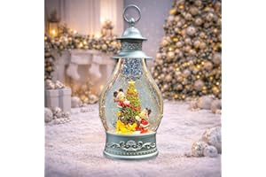 Disney Christmas Snow Globe Lantern with Mickey & Minnie LED Lighted Water Spinning Glitter Lantern Battery Operated Holiday 