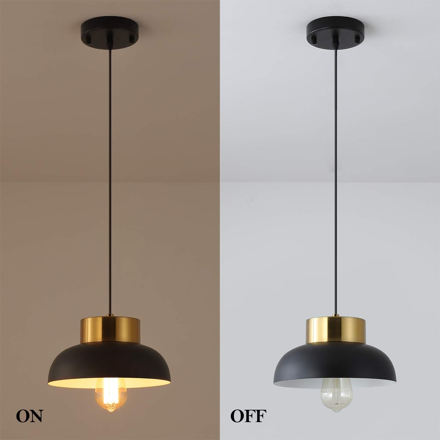 Black and Gold Pendant Lighting, Modern 1-Light Adjustable Pendant Light, Minimalist Ceiling Hanging Lamp for Kitchen Island, Barn, Dining Room, Living Room, Bedroom - - 