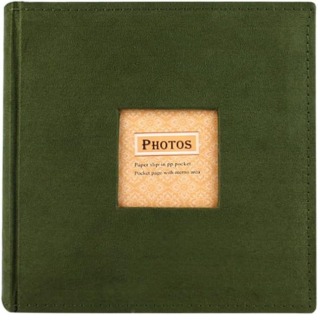 Jia Hu Faux Suede Square Photo Album Slip in Hold 300 Pockets 6x8 Inch Picture Wedding Anniversary Albums with Window Frame Memory Gift Green