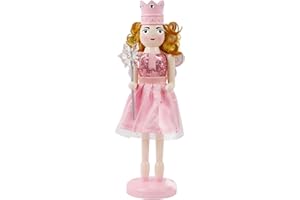 Joliyoou Christmas Nutcracker Figures, 12 Inch Wooden Nutcracker Pink Fairy Queen Holding A Snowflake Wand, Xmas Nutcracker Mantel Ornaments Tabletop Centerpieces Festival Shelves Decorations