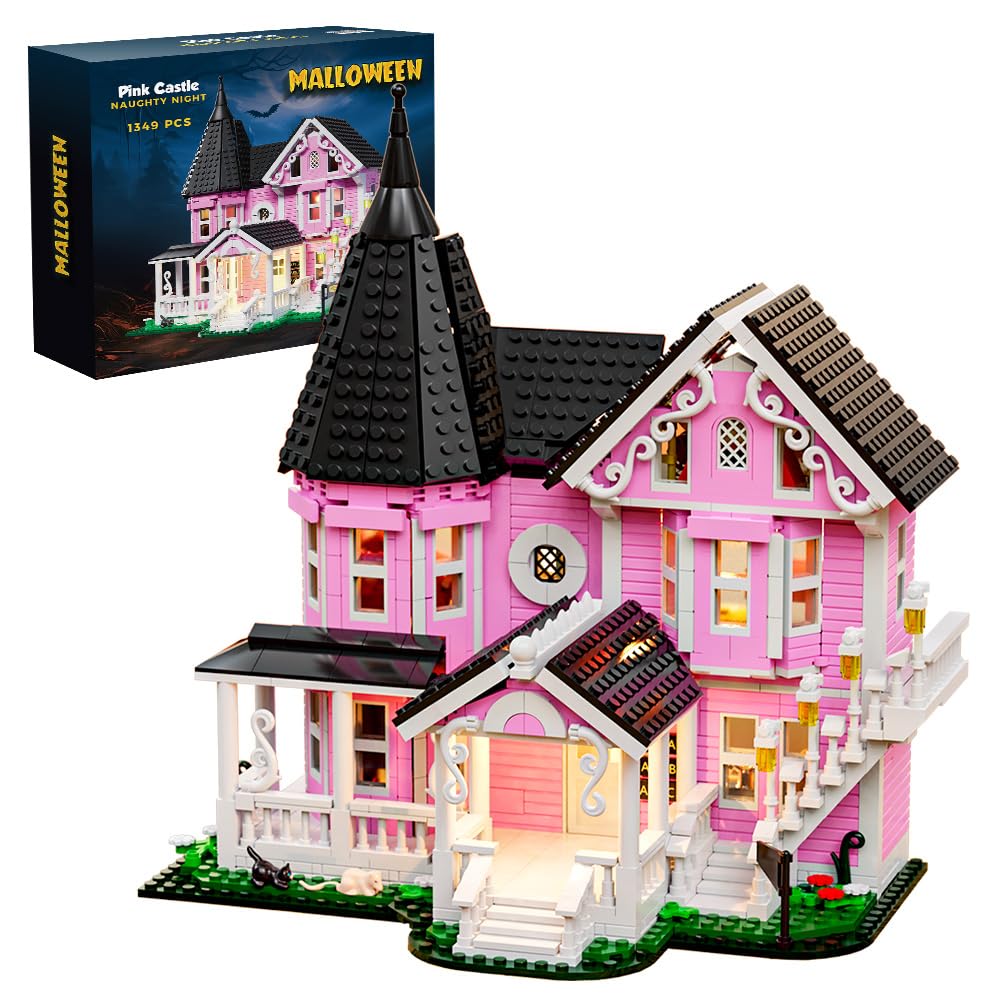 Photo 1 of 1349PCS Pink Palace House Building Set, Halloween Haunted House Blocks Toy, with Lights Christmas for Teens Girls 12+ ?Halloween House Kit for Kids Adults