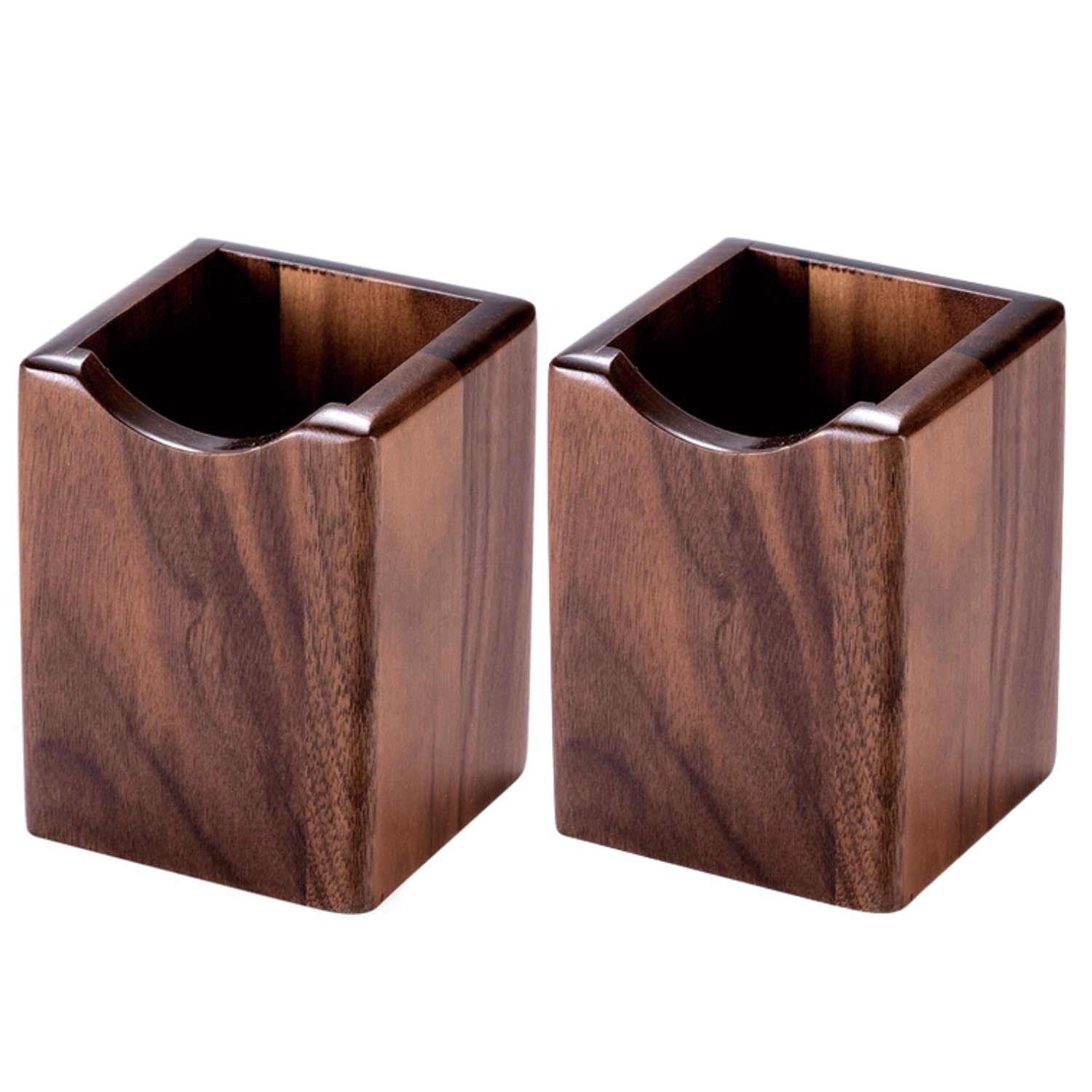 SHOPUKASA 2 Pack Wood Pen Pencil Holder Stand Multi Purpose Natural Wood Pencil Cup Pot Desk Organizer Storage Box (2 Pack Walnut Color)
