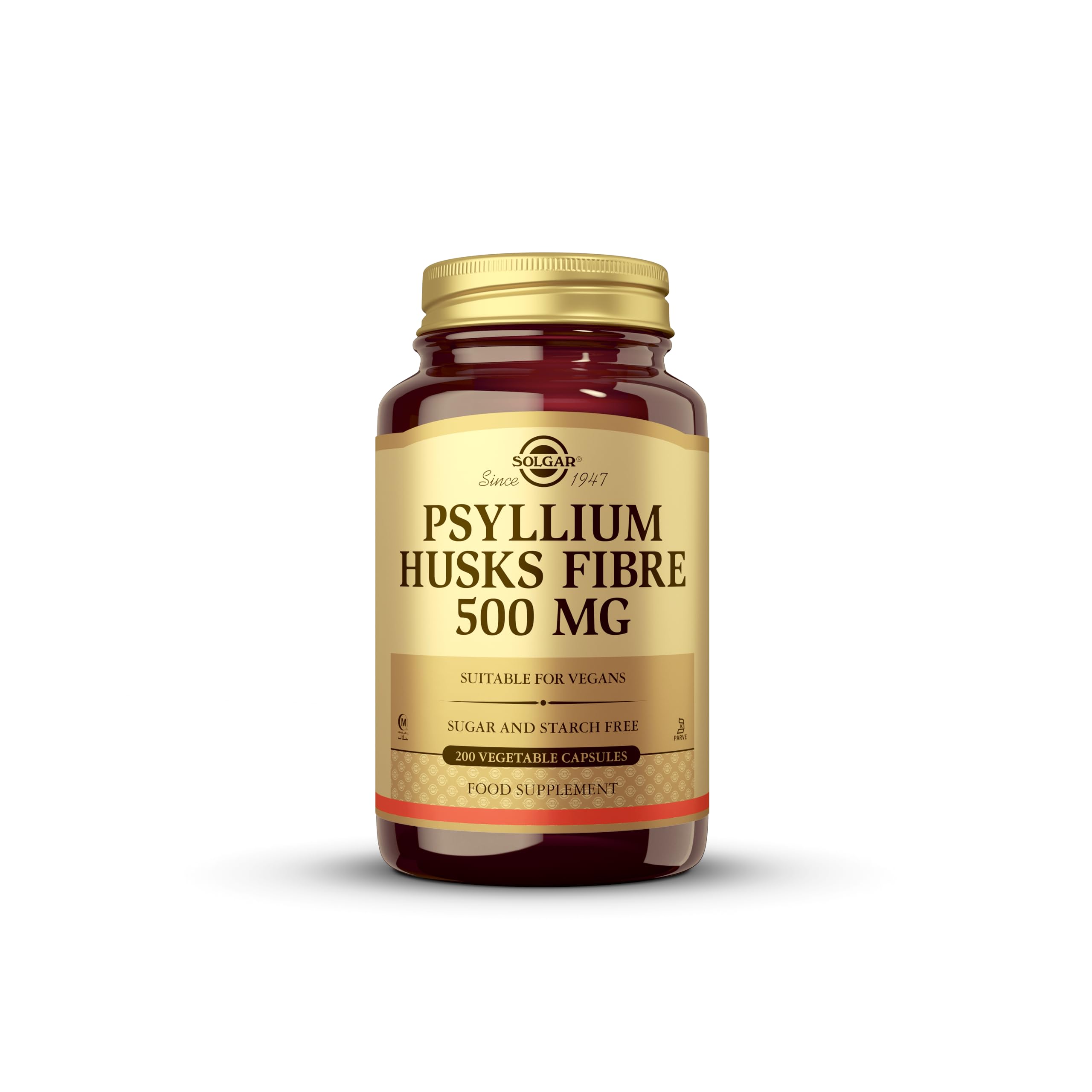 Solgar Psyllium Husks Fibre 500 Mg Vegetable Capsules, Pack of 200, High in Soluble Fiber, Vegan