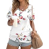 Anydoll Womens Ruched Tops 2026 Spring Summer Tunics Short Sleeve V Neck T Shirts Casual Dressy Tee with Side Shirring ﻿