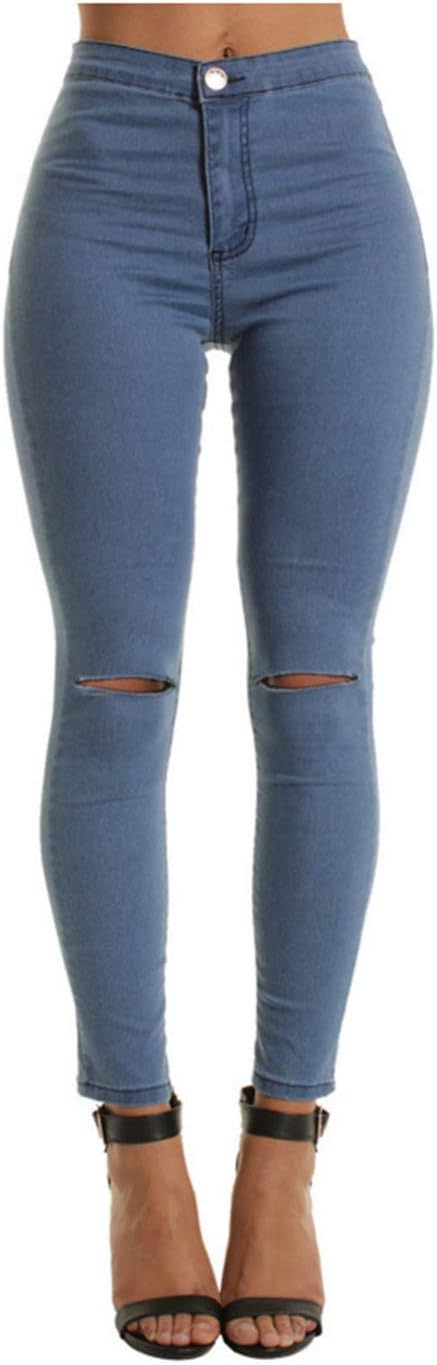 Soluo Women's Mid Rise White Skinny Jeans Ripped Comfy Stretchy Slim Fit Denim Pants Trousers (Blue, X-Large) : Office Products