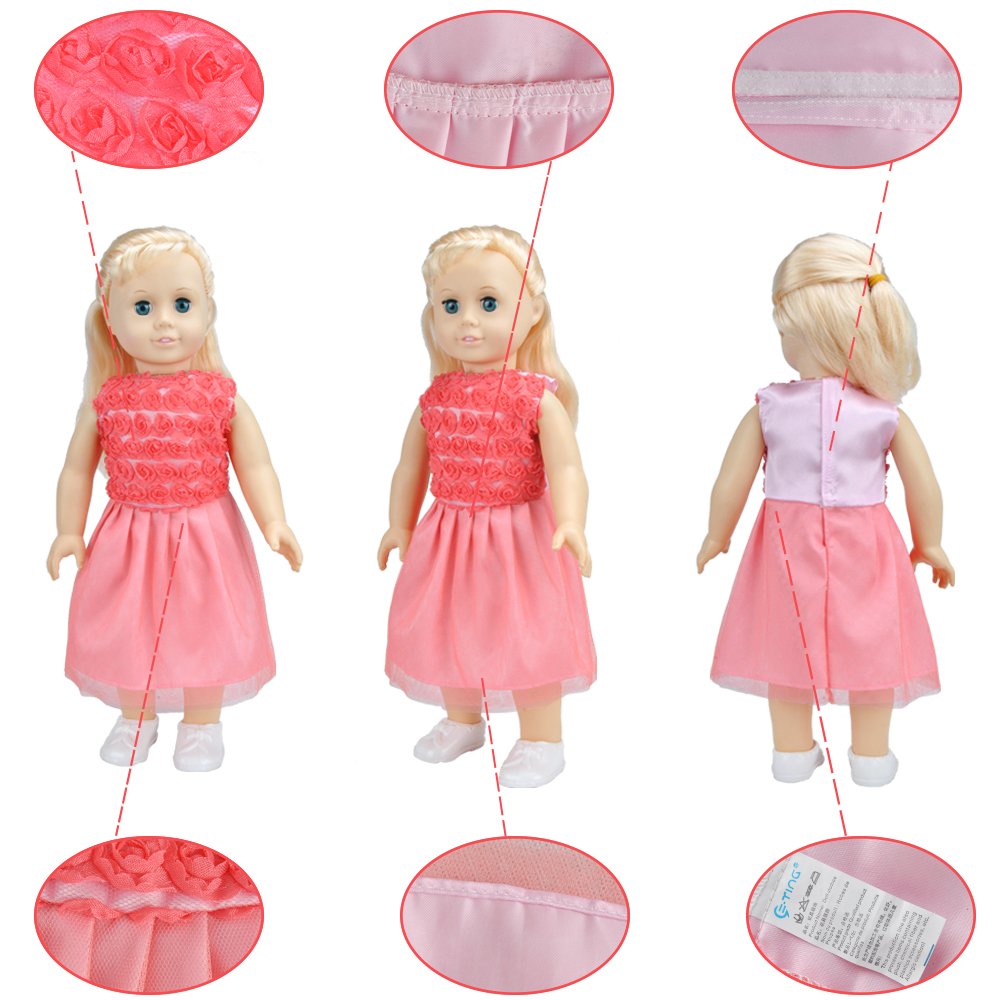 E-TING 5Pcs Fashion Gorgeous Clothes Lace Dresses Lively Outfit for 18 Inches American Girl Dolls Accessories Set Christmas Gift