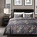 Tebery Ultra Soft Microfiber Duvet Cover Set with Zipper Closure Charcoal Grey and Gold Tree Pattern (Queen)