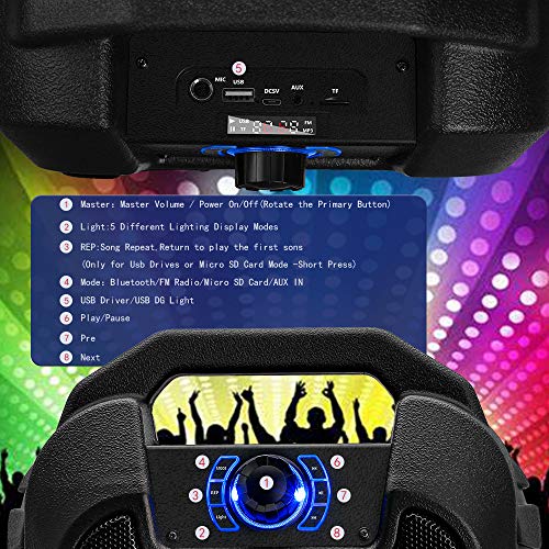 Portable PA System Bluetooth Karaoke Machine Speaker,Rechargeable Karaoke System with LED Lights & Wired Microphone,FM Radio