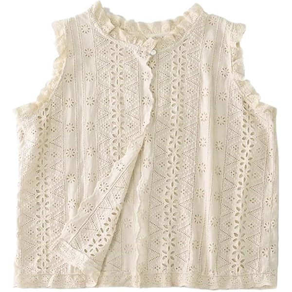 トップス Cotton Lace Sleeveless Knitted Top Cotton Lace Sleeveless Knitted Top