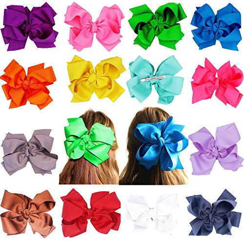 16 pcs 8 inches Huge Big Bow Clip Boutique Hair Bows For Girls Kids Children Women Alligator Hair Clips Grosgrain Ribbon Bows Hair Bands