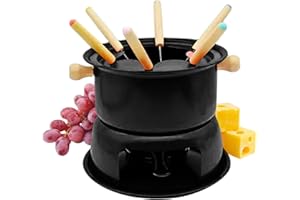 Fondue Cheese, Fondue Pot Set Carbon Steel Chocolate Mug with 6 Forks Melting Cup for Chocolate & Cheese, Meat, 6 Person Use