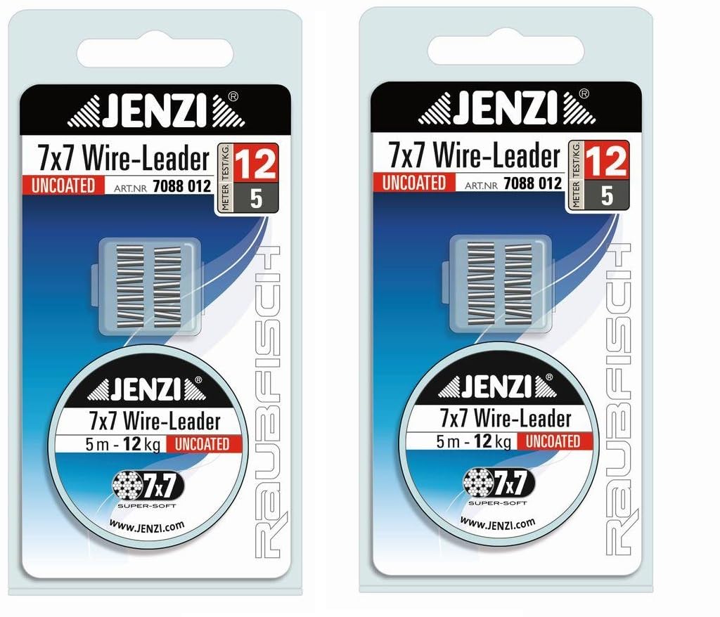 Set: 2 x Jenzi steel leader, Powerflex, 7 x 7 12 kg, with 20 clamping sleeves + free Petri Heil! Sticker.