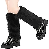 APLZGMG Women's Faux Fur Leg Warmers, Black Furry Boot Cuffs, Warm Fuzzy Boot Covers for Party, Costume & Holiday (Halloween, Christmas), Black Faux Fur Leg Warmers