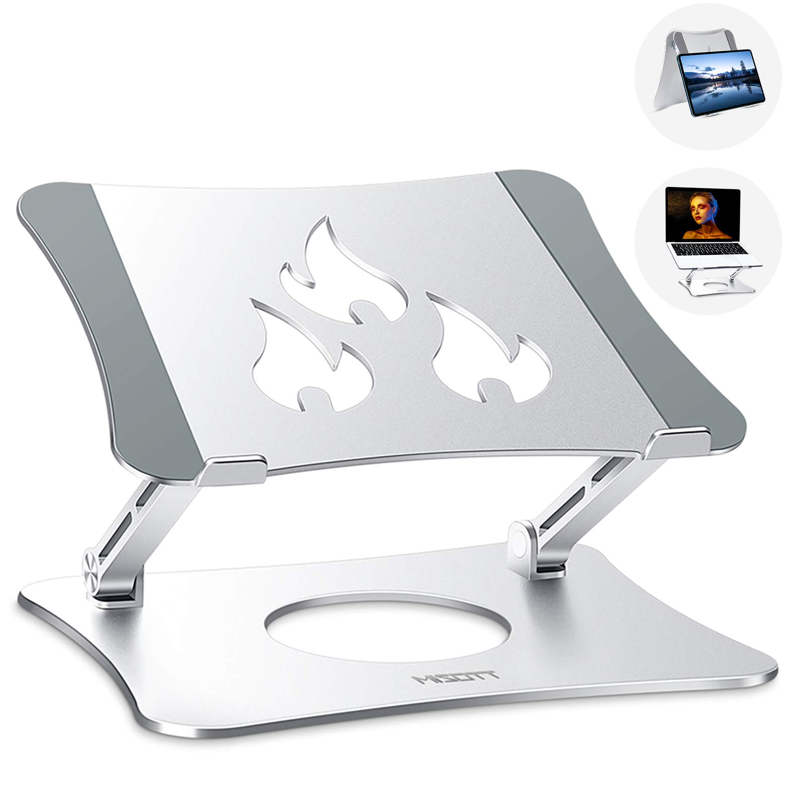 MISOTT Laptop Stand, Ergonomic Adjustable Laptop Riser, Computer Stand for 10-15.6" Laptops and Tablets (Aluminum, Silver)